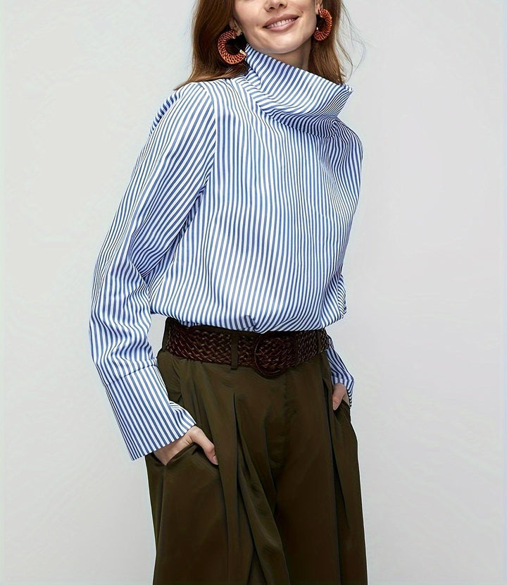 striped high-neck blouse with buttoned sleeves – ELENA