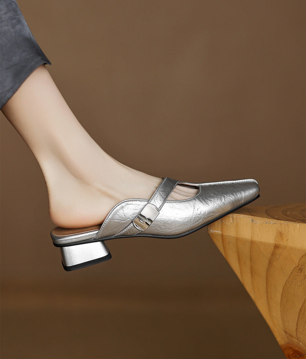 square-toe leather mules with strap detail - NORAMU