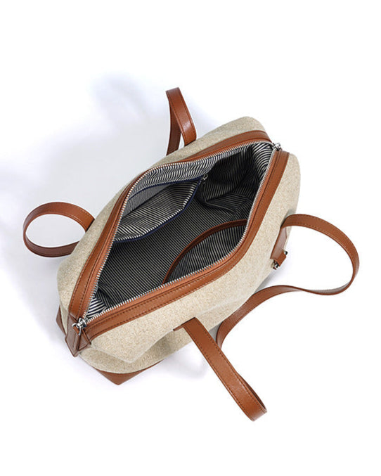 编织藤条手提包，配有双层皮革手柄 – LÉONIE 