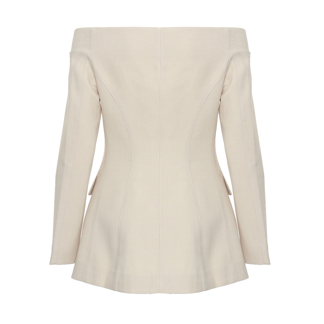 off-shoulder tailored blazer jacket – IVORY