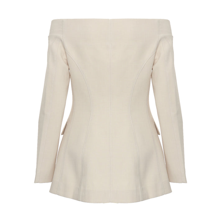 off-shoulder tailored blazer jacket – IVORY