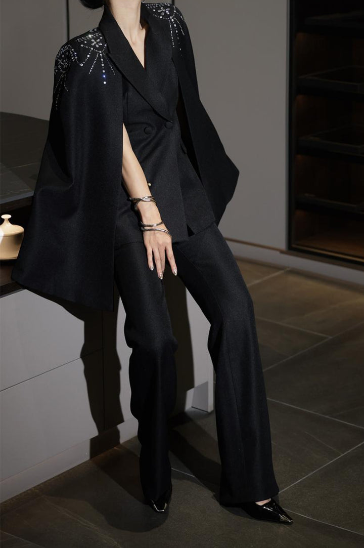 cape-shoulder tailored suit set – VERA