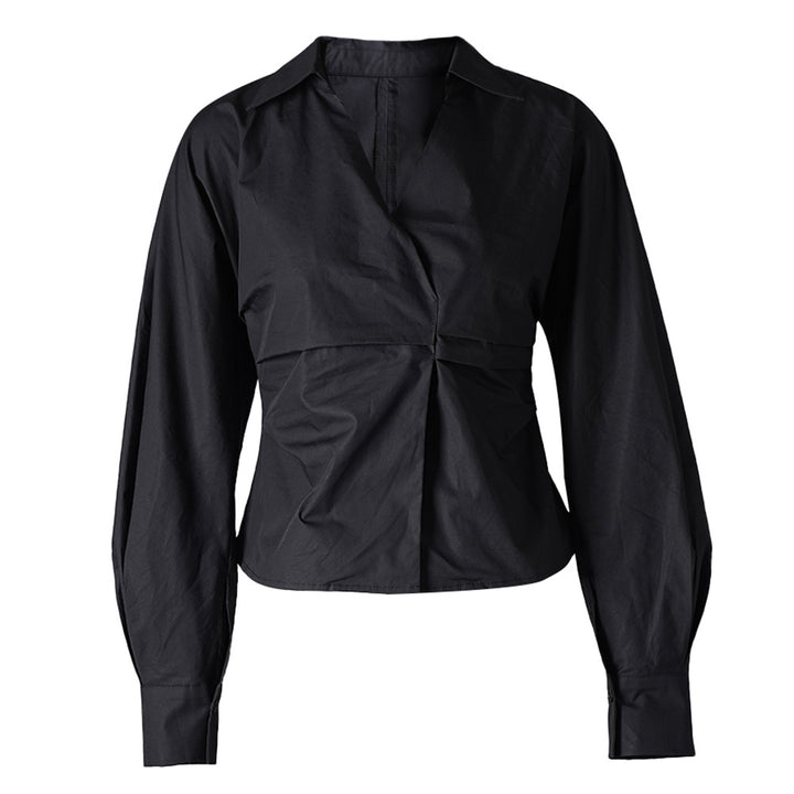 V-Neck Wrap Blouse with Cinched Waist – NOIRA