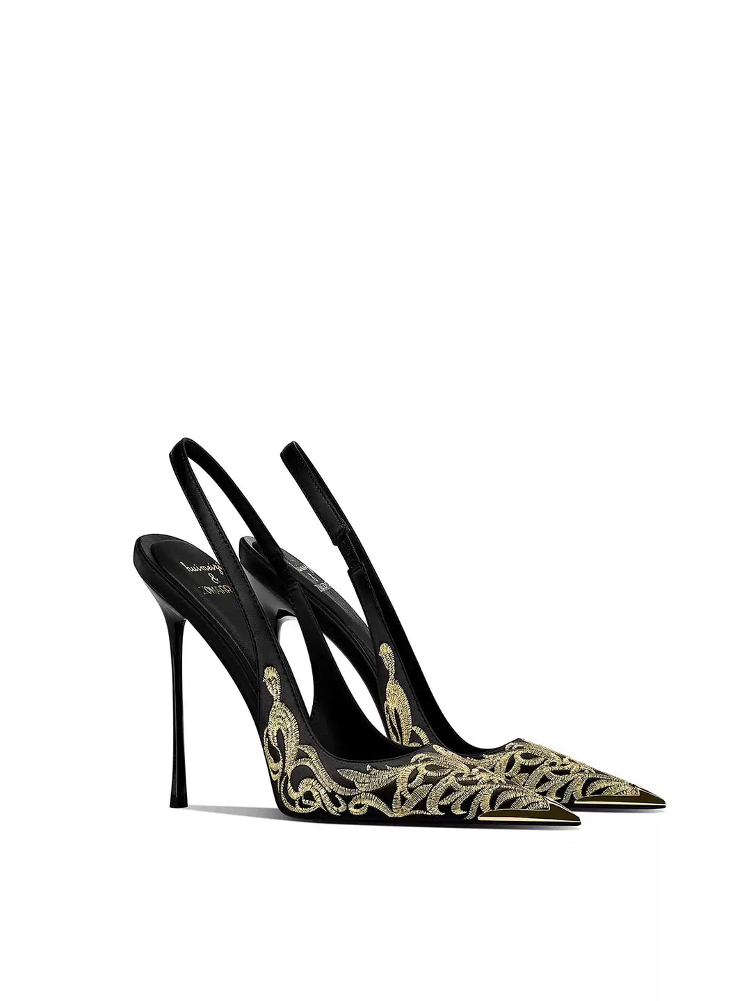 Embroidered Pointed-Toe Slingback Heels – AURELIA