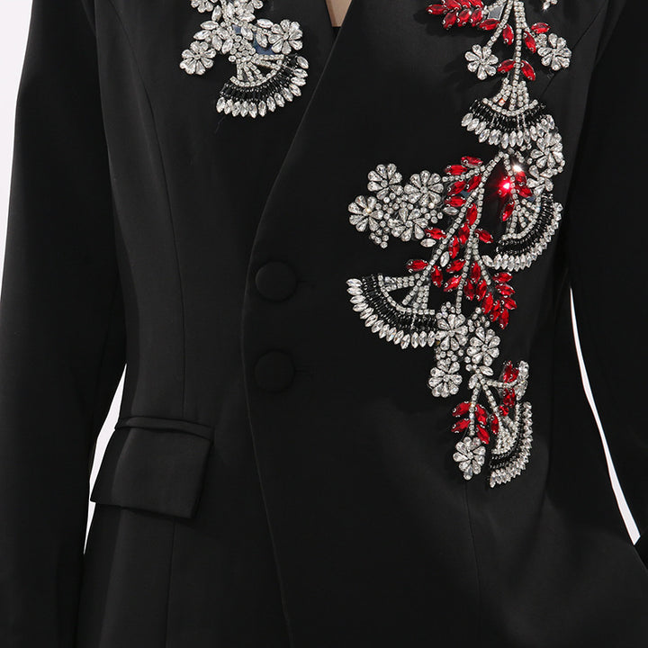 embroidered tailored blazer with crystal floral detailing – NOIRIS