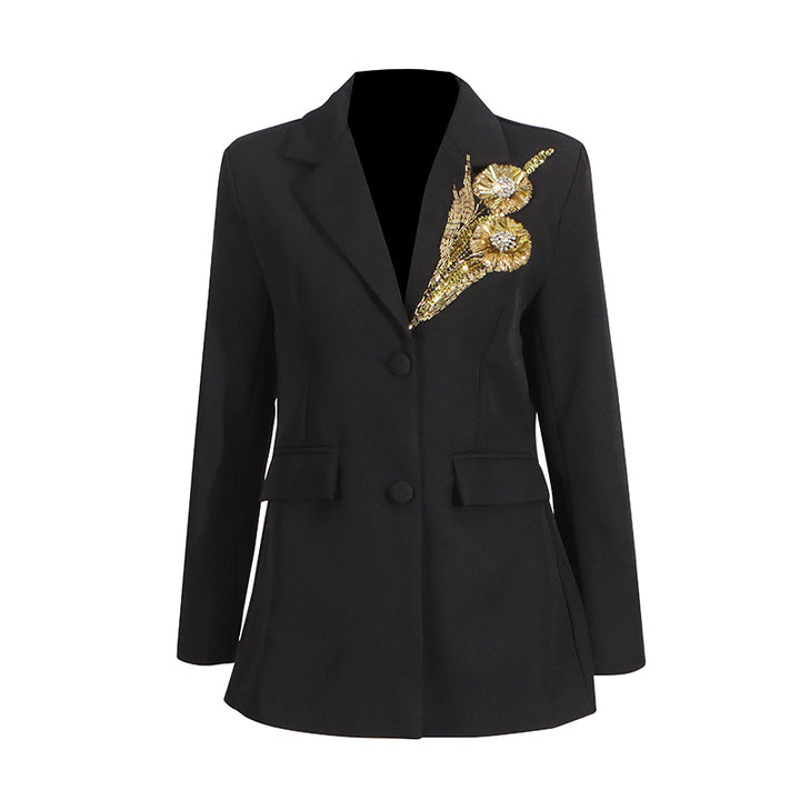 tailored blazer with gold floral embellishment – AURELIA