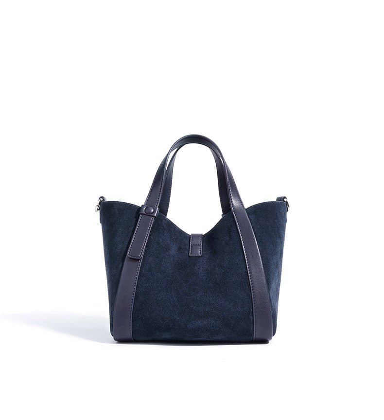 suede tote bag with leather trim and clasp – NOELLEVU