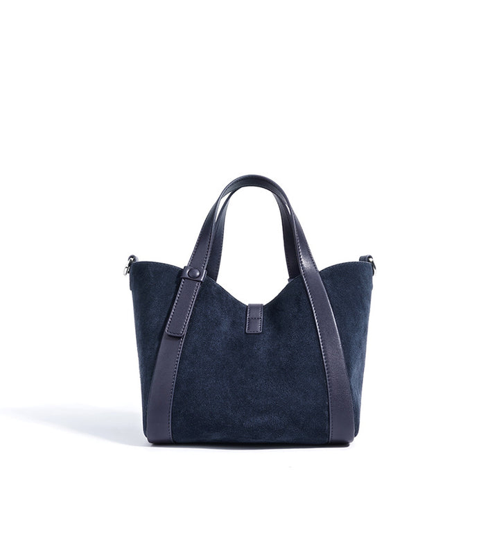 suede tote bag with leather trim and clasp – NOELLEVU