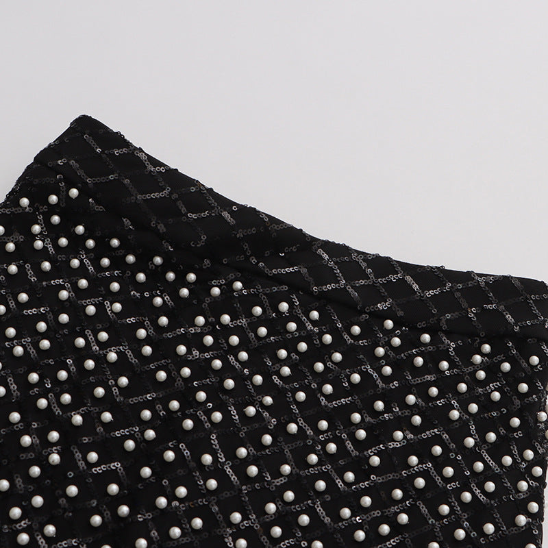 Plissiertes Oberteil mit ausgestellten Ärmeln und Maxirock-Set mit Taillengürtel – Rosiny 