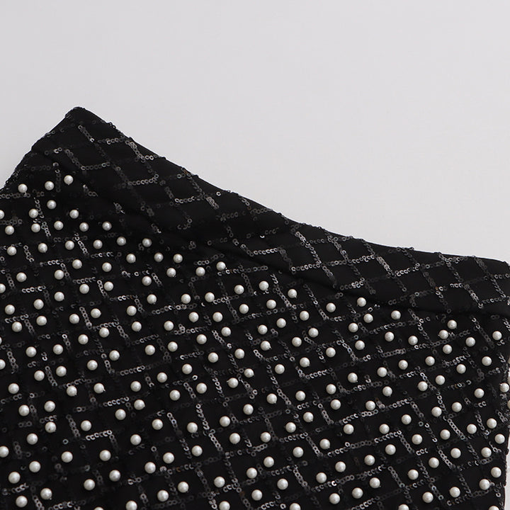 Plissiertes Oberteil mit ausgestellten Ärmeln und Maxirock-Set mit Taillengürtel – Rosiny 