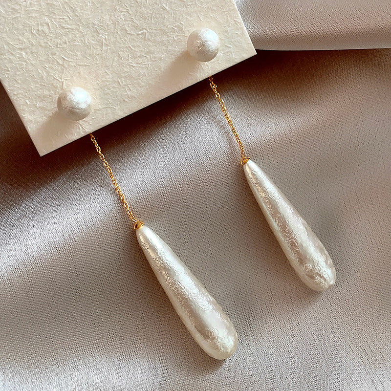 long drop earrings with pearl studs - SERENAZIL