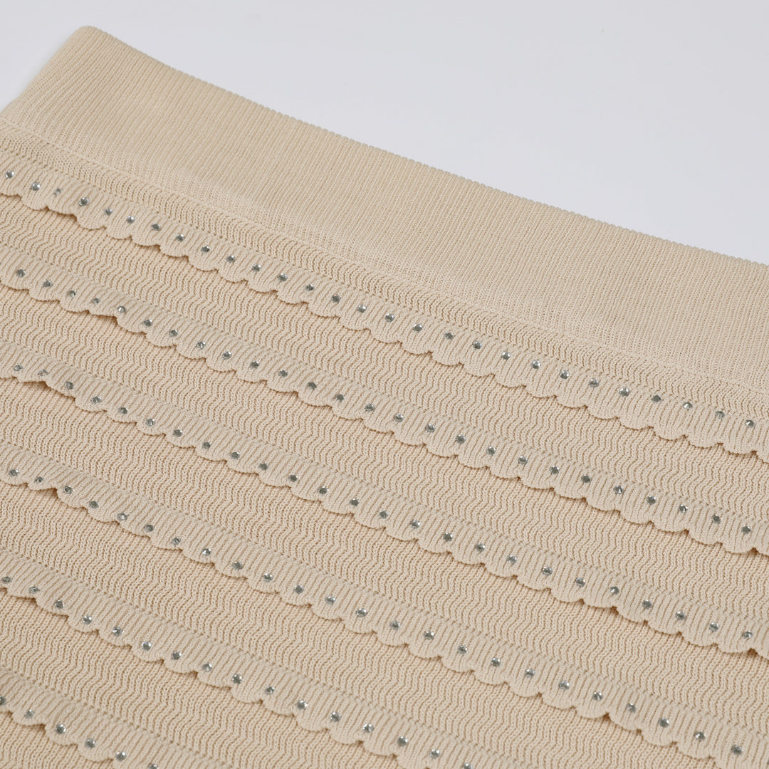 褶皱喇叭袖上衣和高腰裙套装，配腰带 – Rosiny 