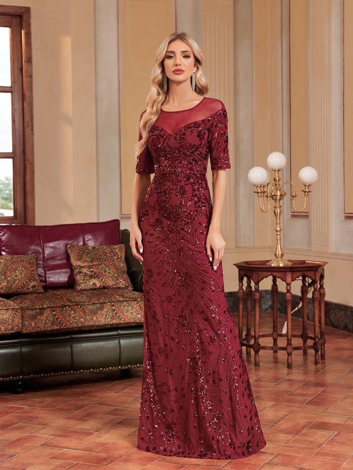 embellished illusion gown with half sleeves – RADIANCE
