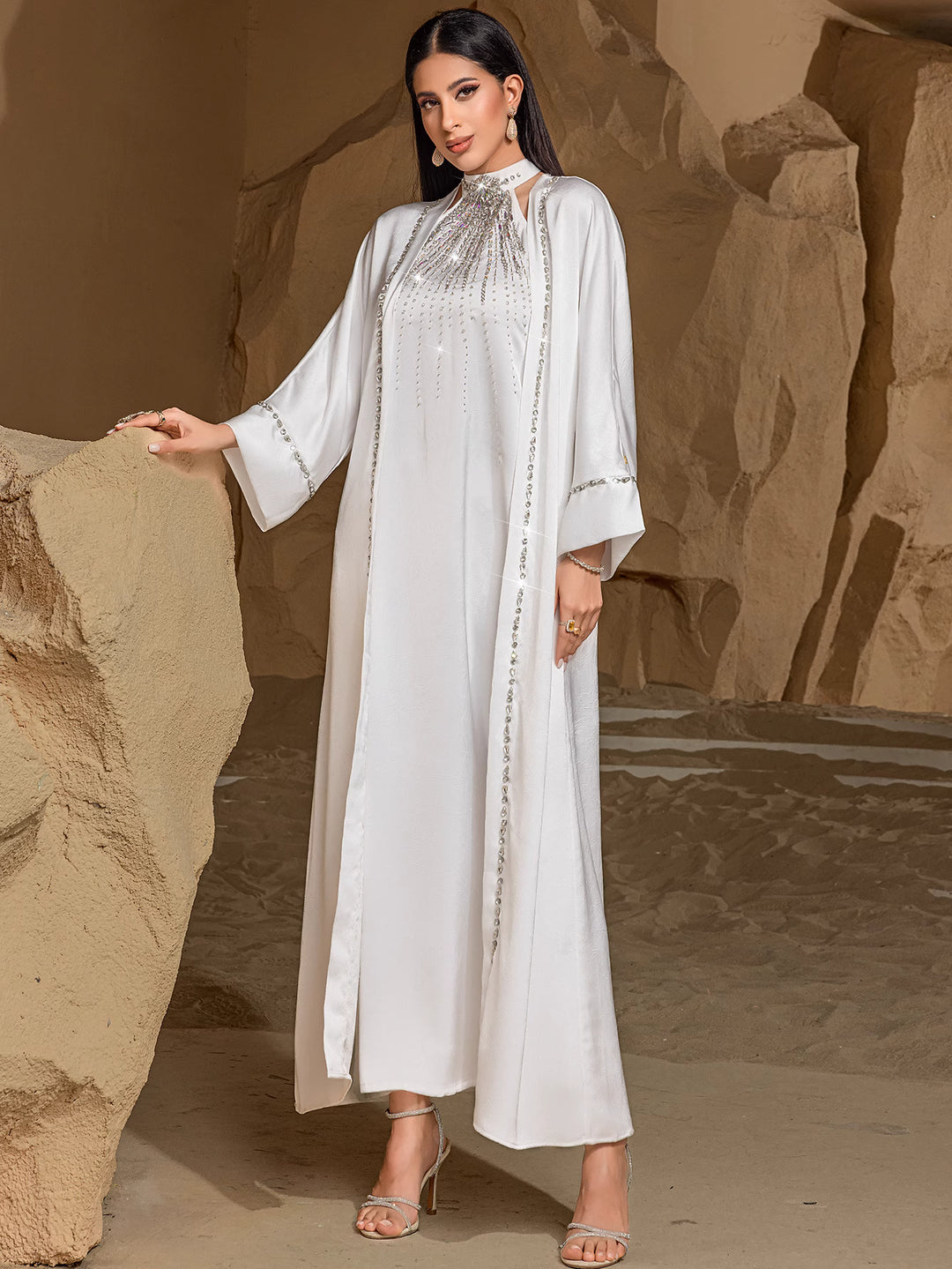 satin dress with embellished neckline - ZAHRA