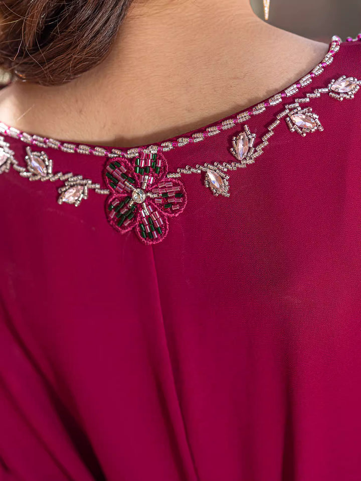 op maat gemaakte flare-pak met satijnen pofmouwen – VALENCIA 