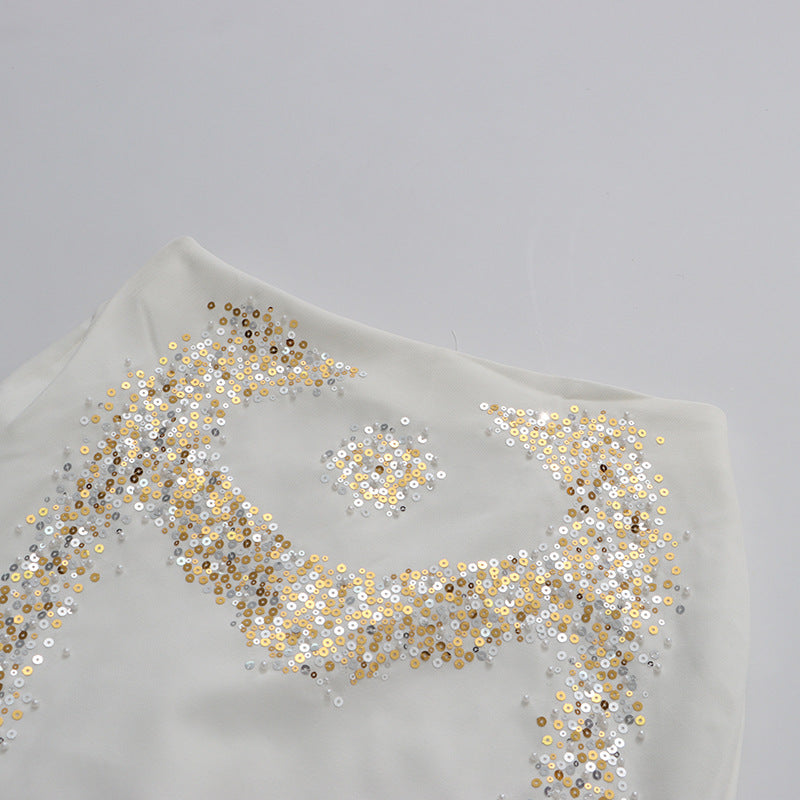 طقم مكون من بلوزة قصيرة مزينة بياقة عالية وتنورة بتصميم حورية البحر - أولوندا