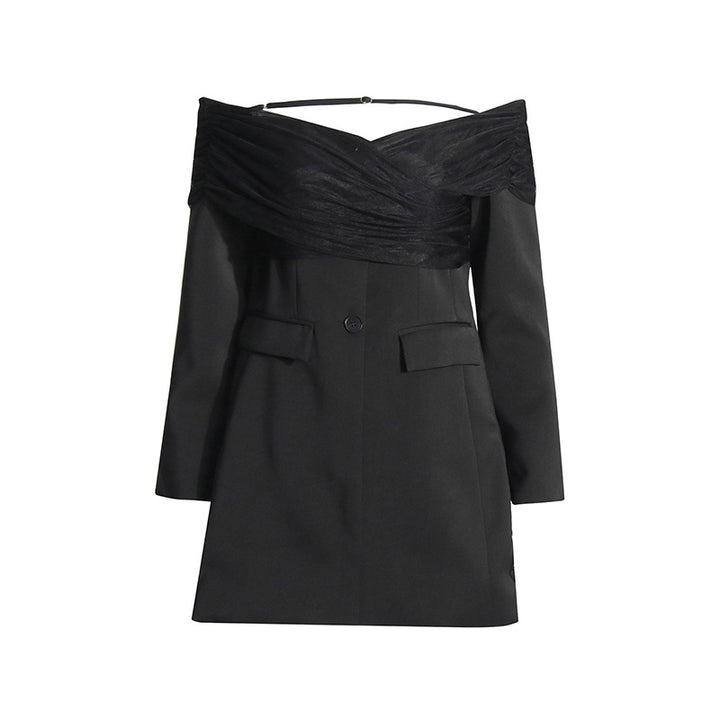 فستان بليزر قصير مكشوف الكتفين مع لفافة من التول – أورورا