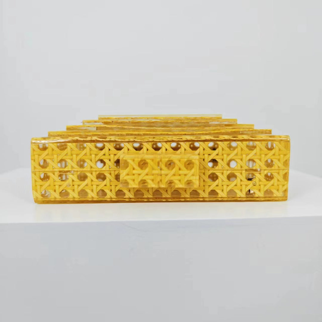 woven acrylic clutch with beaded handle – MARIGOLD