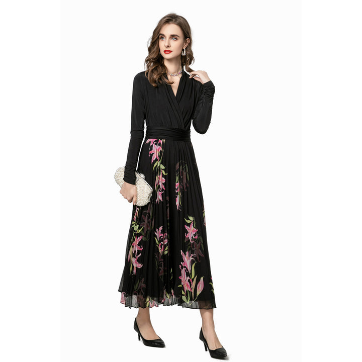 floral chiffon dress with pleated skirt – LILIAN