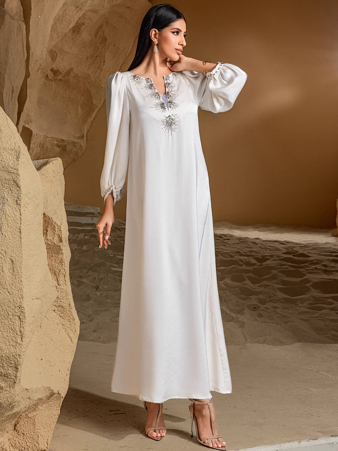 draped maxi dress with side gathering - ALYANU