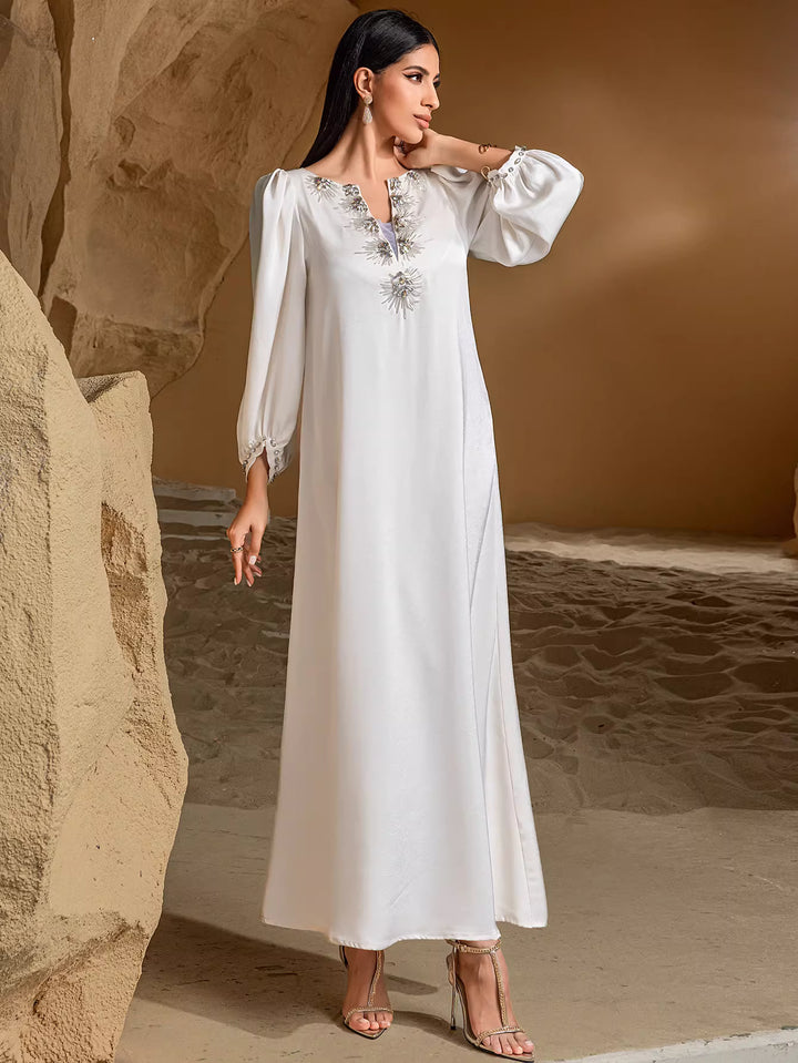 Elegant Long Sleeve Maxi Dress with Waist Fit – ELARA