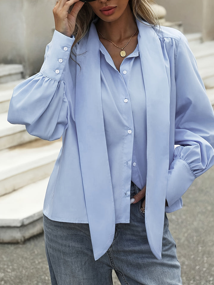 button-up blouse with scarf detail – SKYLA