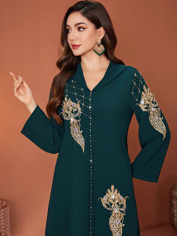 flared sleeve kaftan dress with embellished appliqués - AMIRZANU