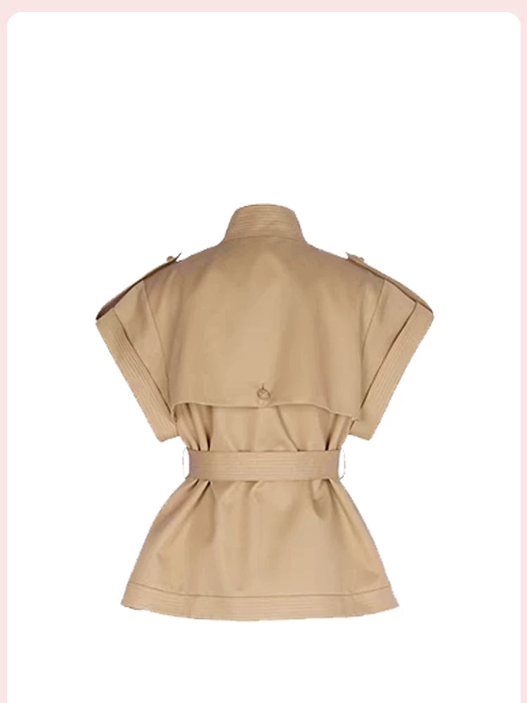 Belted Short Sleeve Trench Jacket - Sand