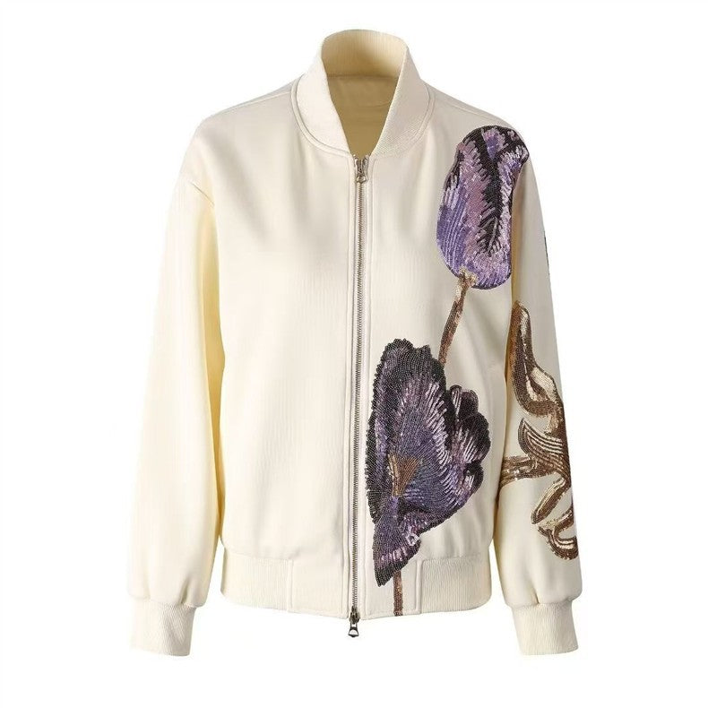 embroidered sequin bomber jacket – VIOLET