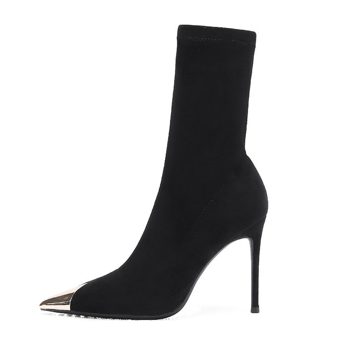 pointed-toe stiletto ankle boots with metallic cap – NOIRZI