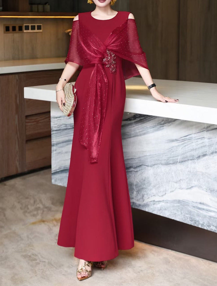 cold-shoulder flare gown with embellished wrap – ROSABELLA