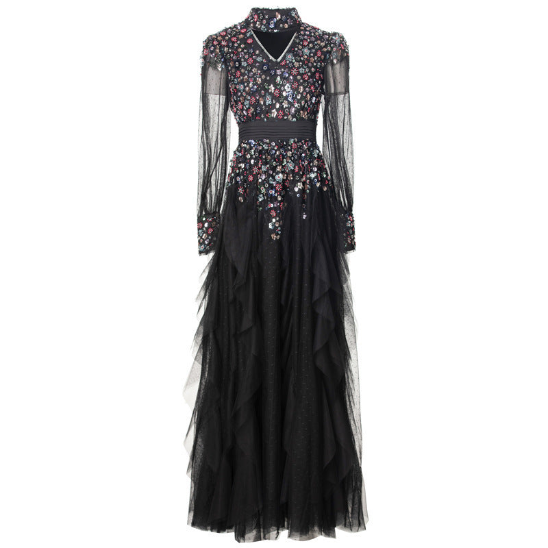 long-sleeve tulle gown with embellished bodice – AURORA