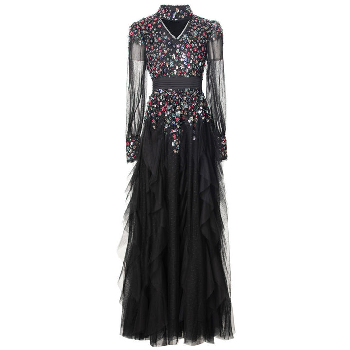 long-sleeve tulle gown with embellished bodice – AURORA