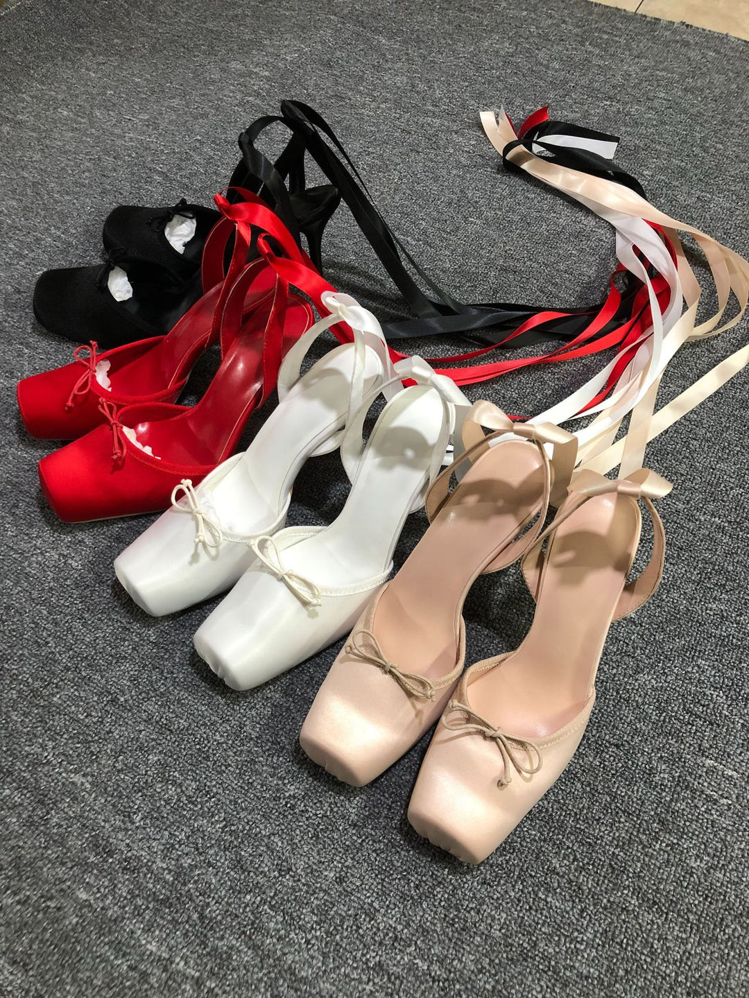 satin platform heels with ribbon ankle ties – BELLE