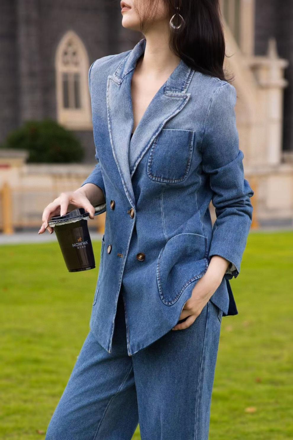 denim blazer with wide-leg pants – AURA