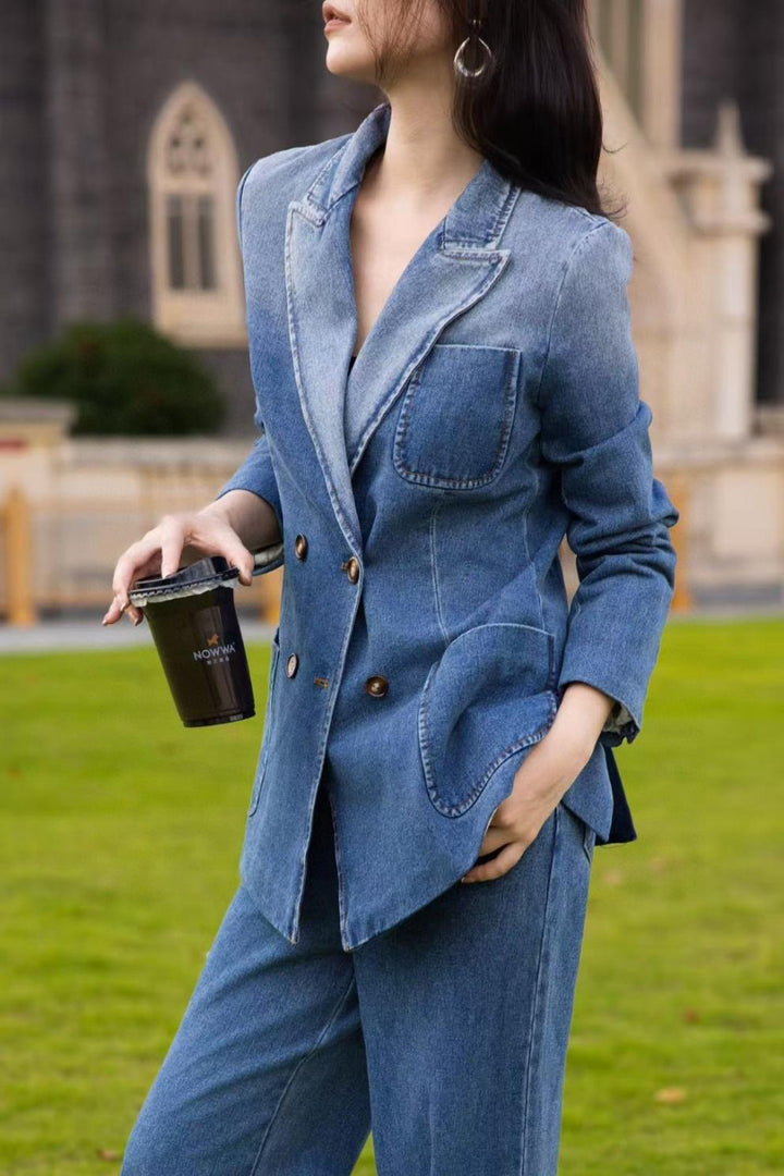 denim blazer with wide-leg pants – AURA