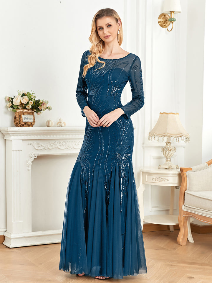 فستان شبكي بأكمام طويلة ومزين بالترتر – أدريانا