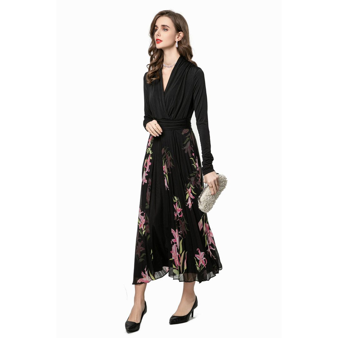 floral chiffon dress with pleated skirt – LILIAN