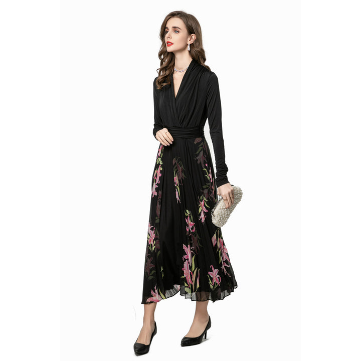 floral chiffon dress with pleated skirt – LILIAN