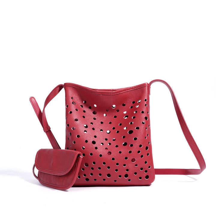perforated leather shoulder bag with mini pouch – AURATIX