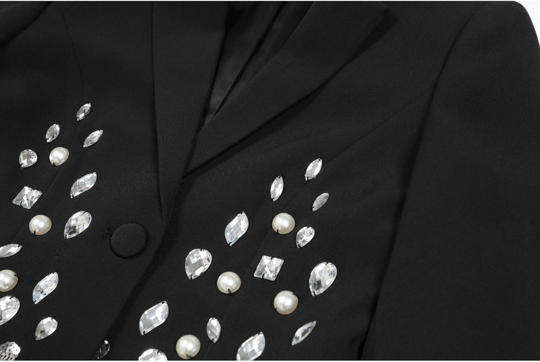 tailored blazer with pearl and crystal embellishments - SERENAZU