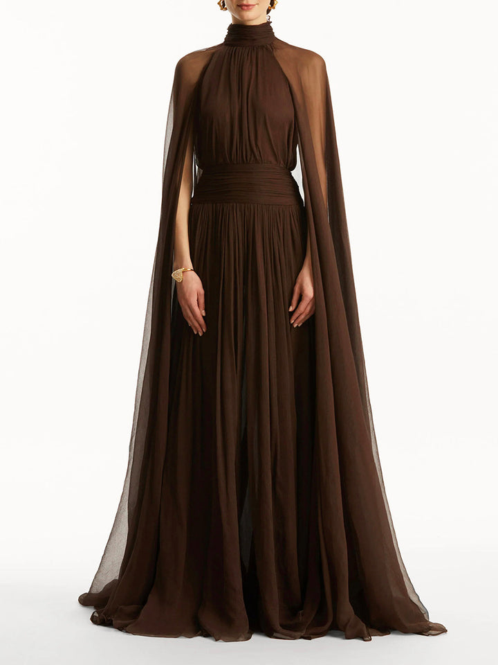 high-neck gown with sheer cape overlay – NOIRIPU
