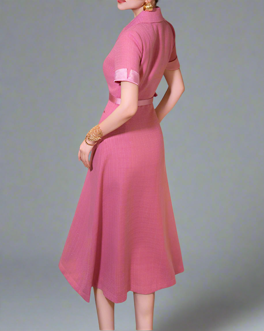 korte mouw midi jurk met 3D bloemenapplicaties - BLOOMIQ 