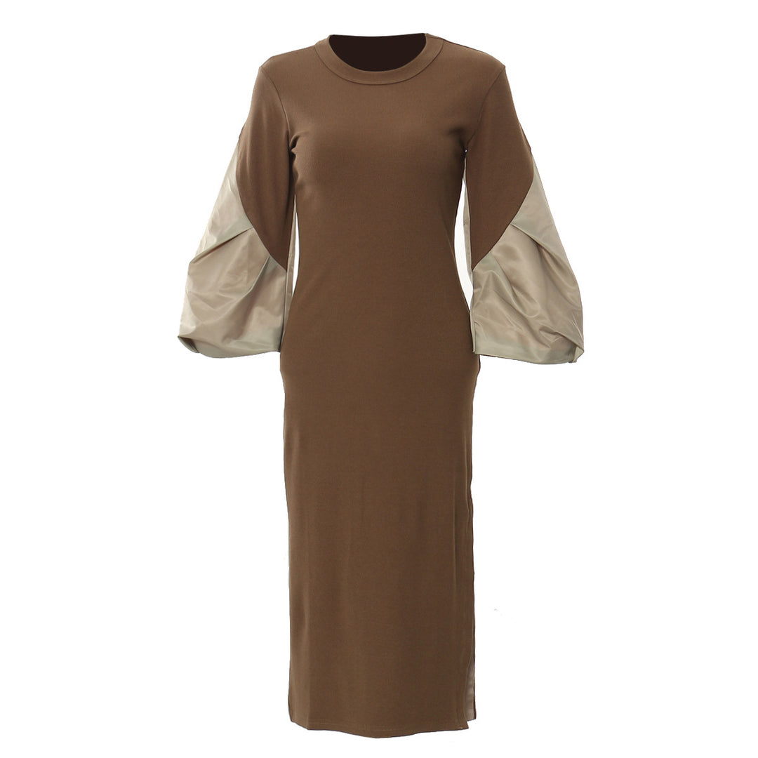 فستان ميدي بأكمام طويلة وأكمام منتفخة بلون مغاير - أليسيبرا