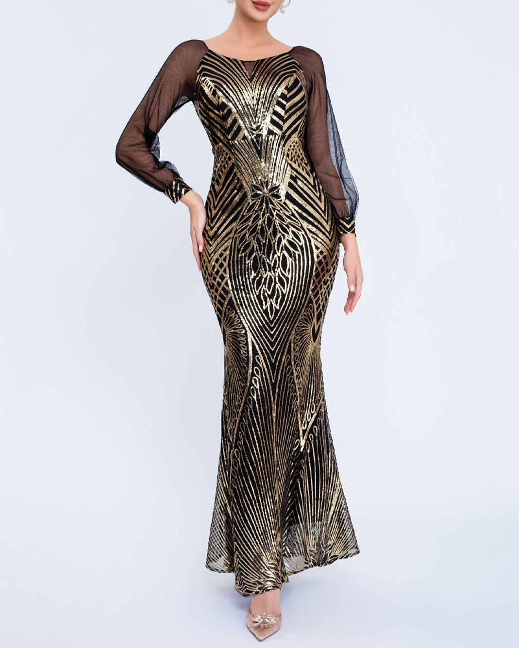 Haut à manches évasées plissées et ensemble jupe longue avec ceinture à la taille – Rosiny 