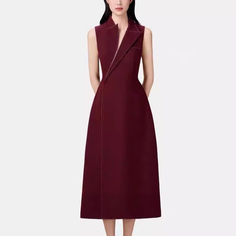 sleeveless tailored dress with asymmetric collar – CELINE