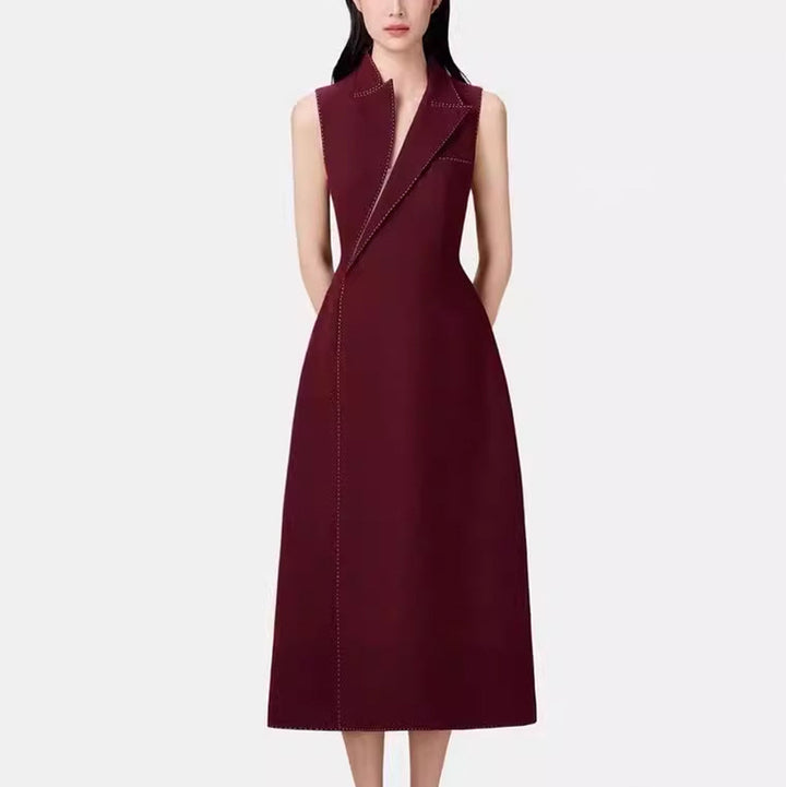 sleeveless tailored dress with asymmetric collar – CELINE