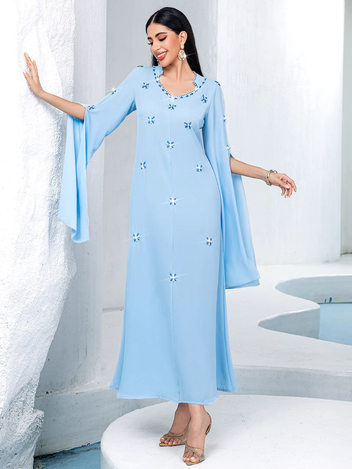 flare sleeve column dress with star embellishments - ZARASDU