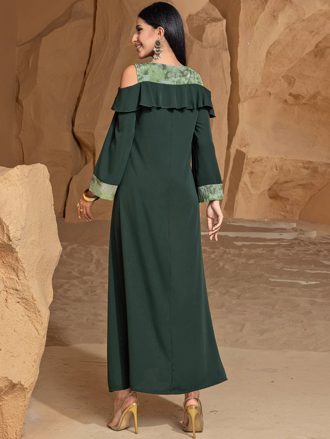 cold-shoulder maxi dress with ruffled neckline - AMAWLA