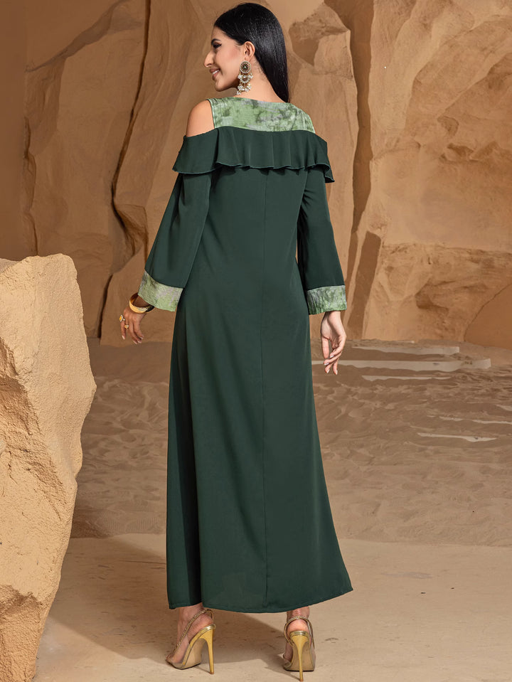 cold-shoulder maxi dress with ruffled neckline - AMAWLA